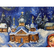 Ukrainian village – Christmas carols, oil on paper 21*35 Ukrainian village – Christmas carols, oil on paper 21*35